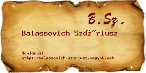 Balassovich Szíriusz névjegykártya
